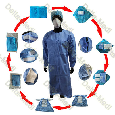 Vestido quirúrgico disponible estéril de SMS 45gsm con el embalaje de las capas dobles